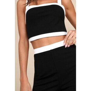 Lulus Set for Perfection Black Color Block Sleeveless Crop Top Sz Medium Black &